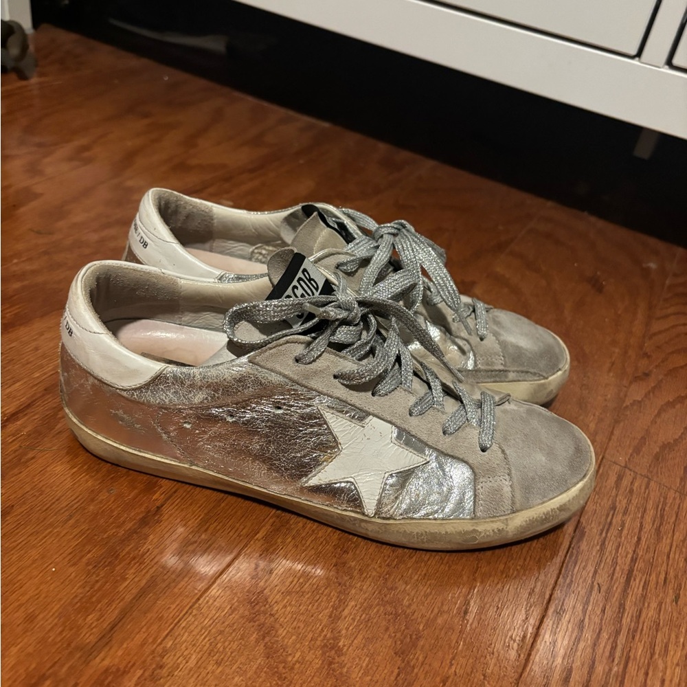Golden Goose superstar metallic silver and gray sneakers